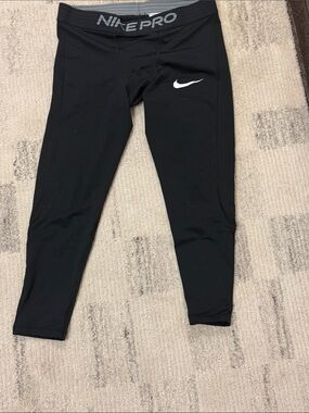 Nike Pro Black Tight Fit Leggings with White Swoosh for Women
